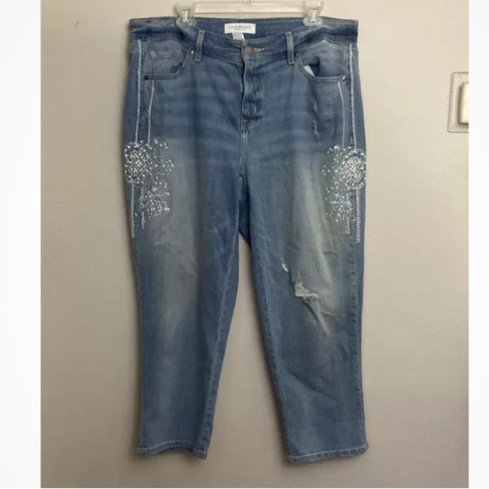 8-27 Lane Bryant Mid Rise Girlfriend Crop Jeans Womens 14 Denim Embroidered